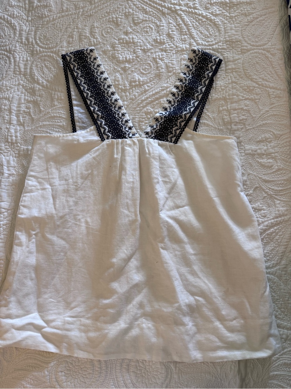 J. Crew White Tank with Black Embroidered Straps